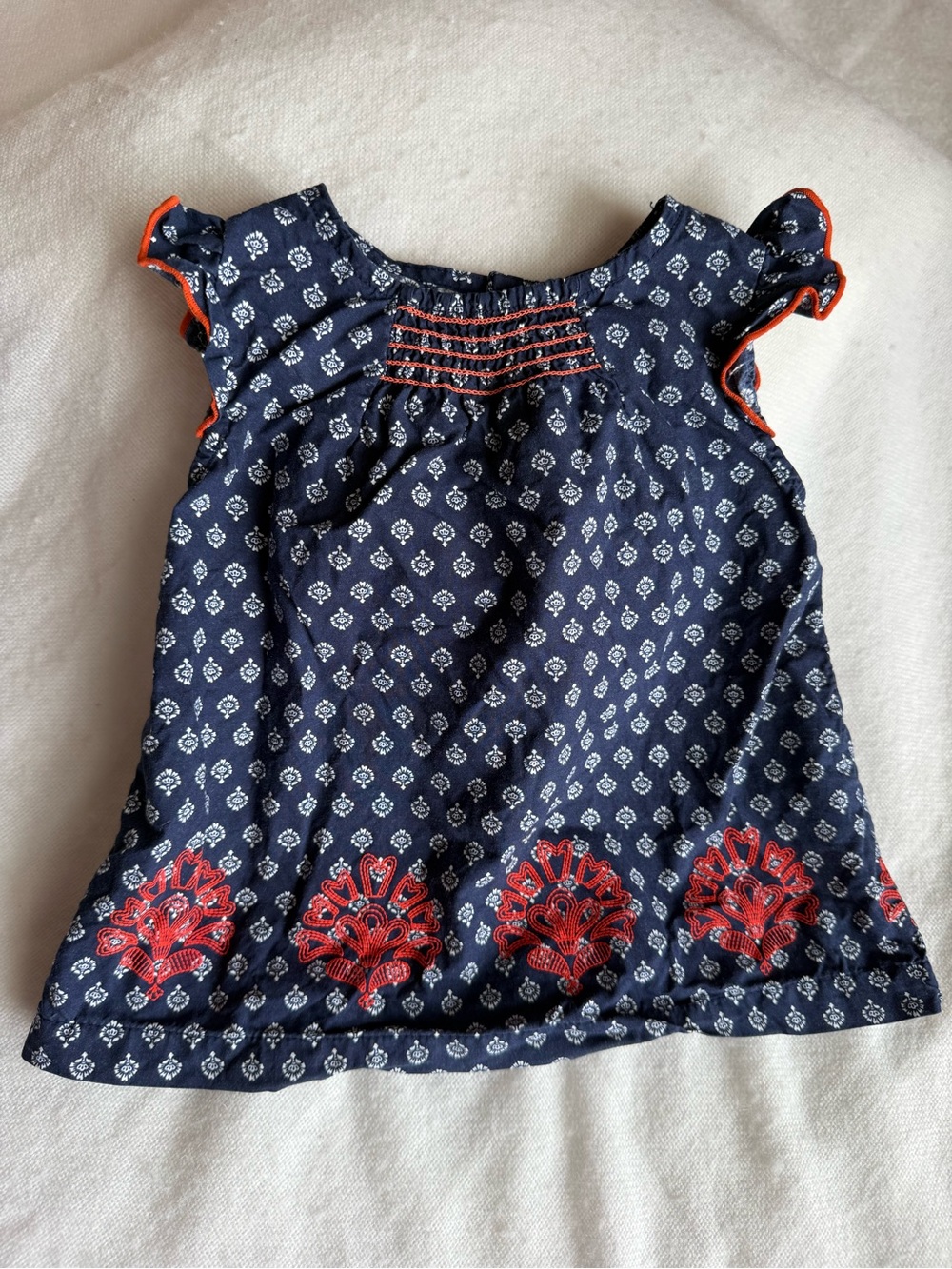 Carter's Navy Blue Top with Red Embroidered Hem and Trim Accents